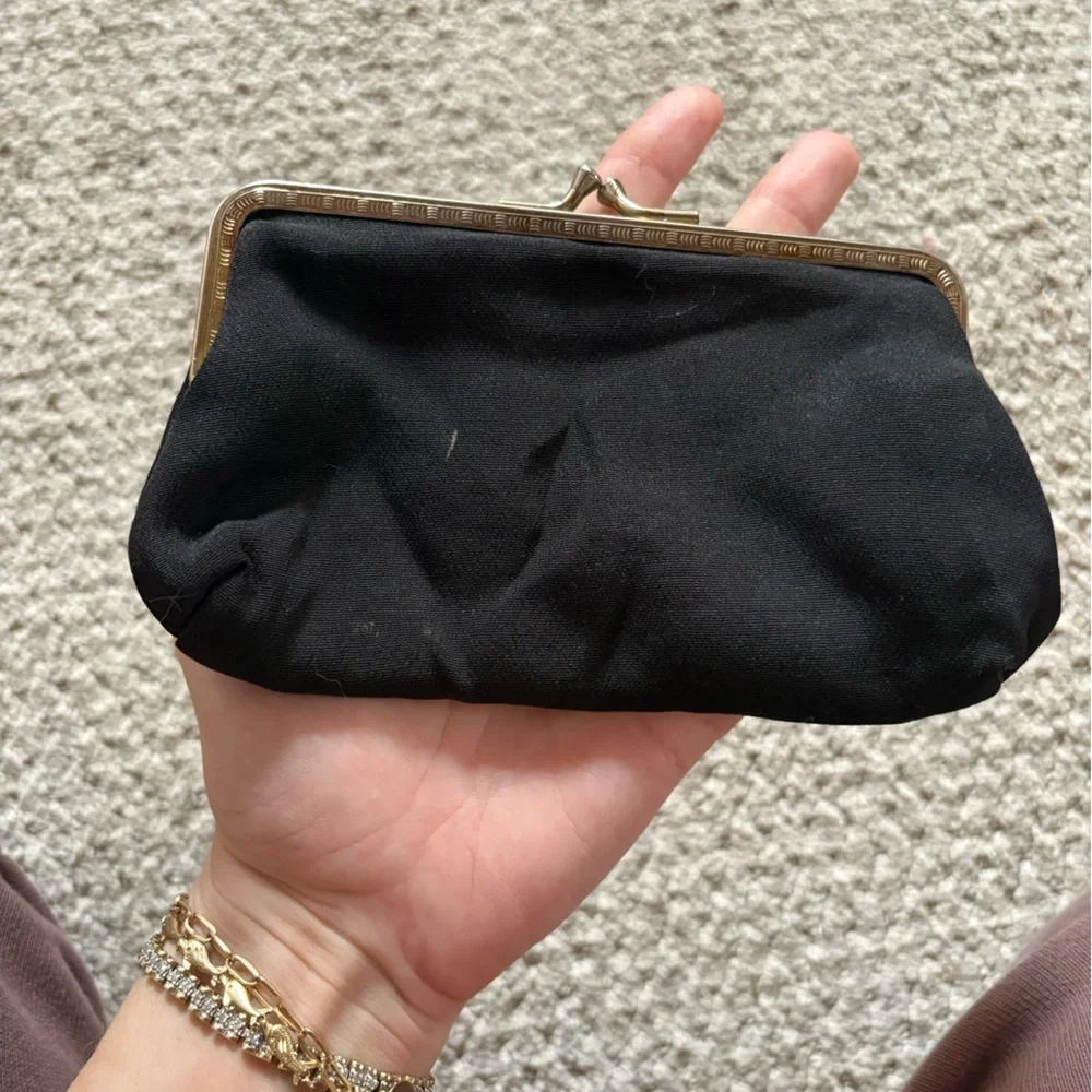 Vintage 1930’s Silk Black Coin Purse with Floral Accent